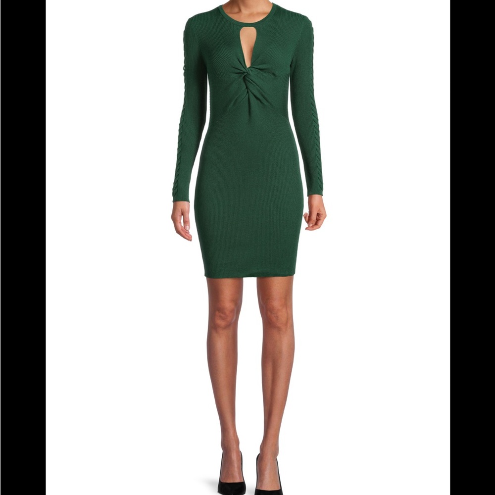 No Boundaries Juniors' Long Sleeve Cutout Twist Front Sweater Dress